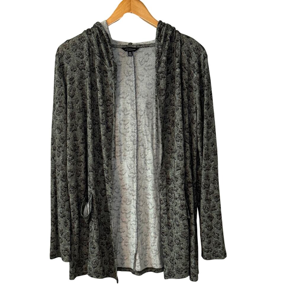Lucky Brand Green Leopard Print Hooded Cardigan Womens size Medium